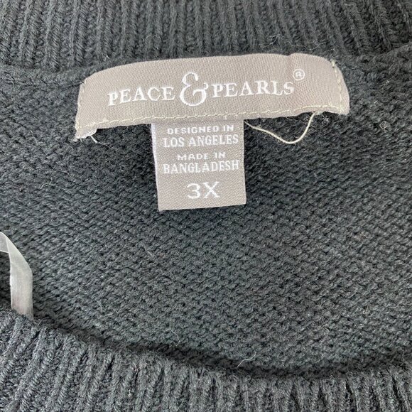 Peace & Pearls Womens Plus Size Black Leopard Print Twofer Sweater Black Size 3X - Picture 3 of 6